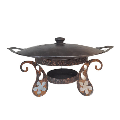 Садж 40 см стальной с крышкой и подставкой Турция"