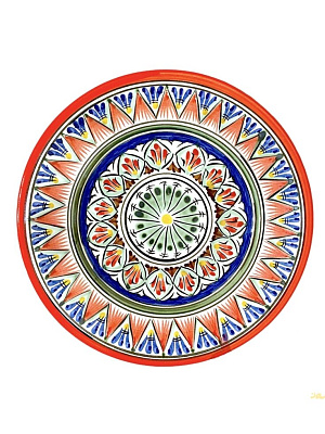 Тарелка фарфоровая 22 см Риштан, красная