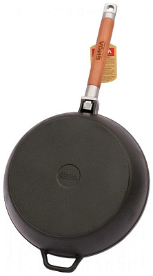 Сковорода чугунная 280х45 со съемной деревянной ручкой (Биол)