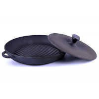 Сковорода-гриль чугунная СИТОН 340х40 с прессом (для цыплят табака)