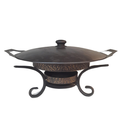 Садж 40 см стальной с крышкой и подставкой "Шелковый путь"