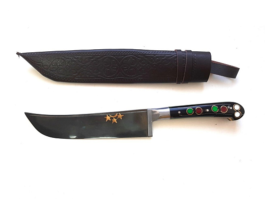 Узбекский нож - Пчак средний. Оргстекло, бринч латунь , гарда олово, клинок с гравировкой, (15-17 см)