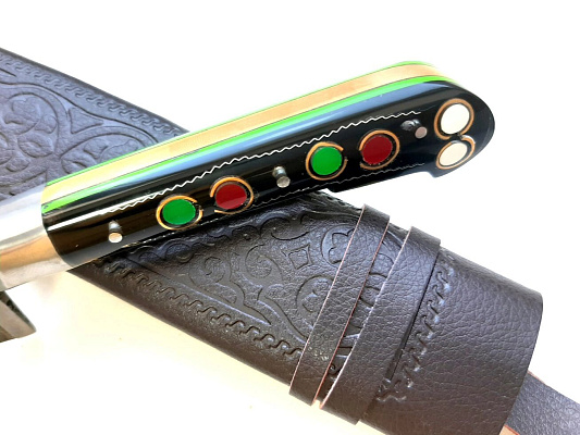 Узбекский нож - Пчак средний. Оргстекло, бринч латунь , гарда олово, клинок с гравировкой, (15-17 см)