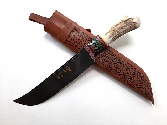 Узбекский нож – Пчак большой. Рукоятка- рог косули, гарда олово, гравировка (17-19 см)