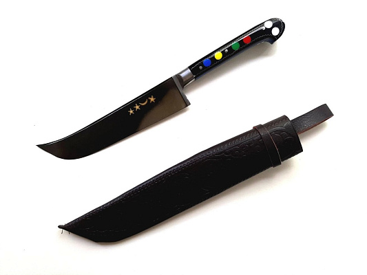 Узбекский нож – Пчак средний. Рукоятка оргстекло, гарда олово/латунь, гравировка (15-17 см)