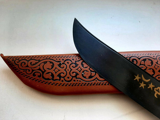 Узбекский нож – Пчак большой. Рукоятка- рог косули, гарда олово, гравировка (17-19 см)