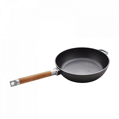 Сковорода чугунная 280х45 со съемной деревянной ручкой (Биол)