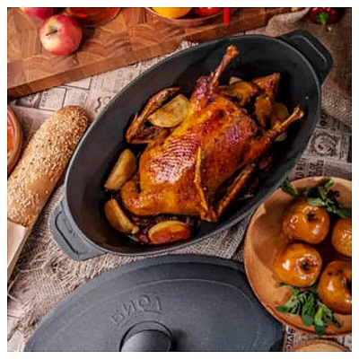 Гусятница чугунная 6 л 390х260 с крышкой (Биол)