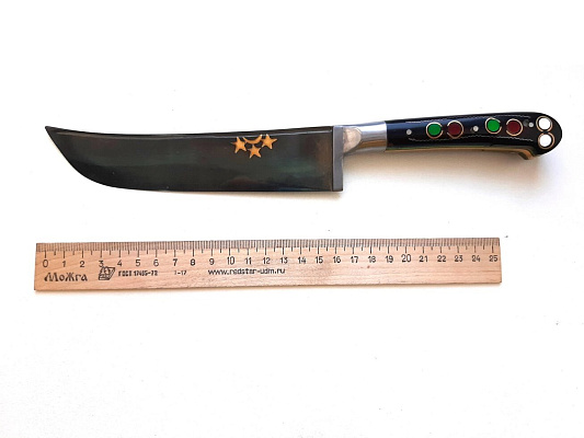 Узбекский нож - Пчак средний. Оргстекло, бринч латунь , гарда олово, клинок с гравировкой, (15-17 см)