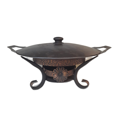 Садж 50 см стальной с крышкой и подставкой "Шелковый путь 2"