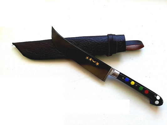 Узбекский нож – Пчак средний. Рукоятка оргстекло, гарда олово/латунь, гравировка (15-17 см)