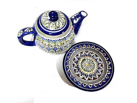 Фарфоровый чайник 1,25 л Риштан, синий