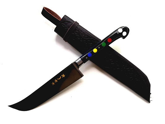 Узбекский нож – Пчак средний. Рукоятка оргстекло, гарда олово/латунь, гравировка (15-17 см)