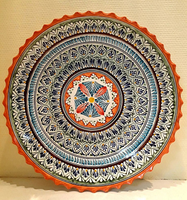 Ляган 40 см Риштан оранжевый резной (фарфор)