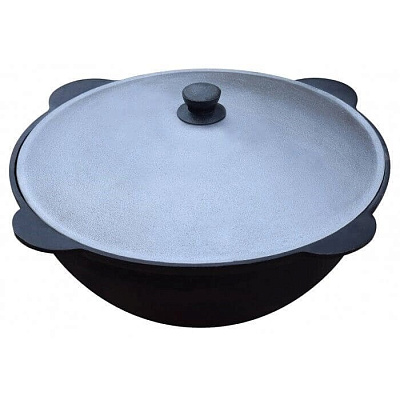 Казан чугунный с крышкой 10 л узбекский плоское дно